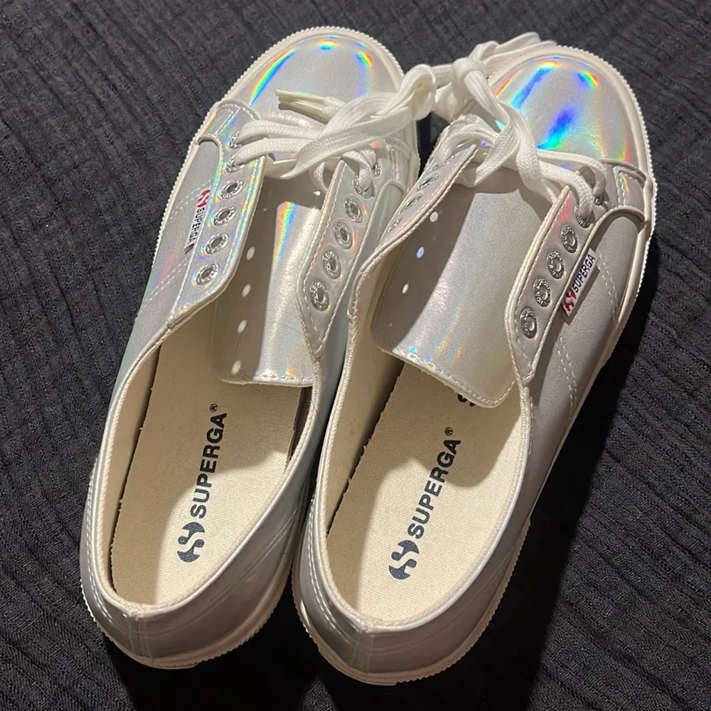 Iridescent white SUPERGA sneakers - sz 40 NWOT (US 9) - Picture 2 of 6